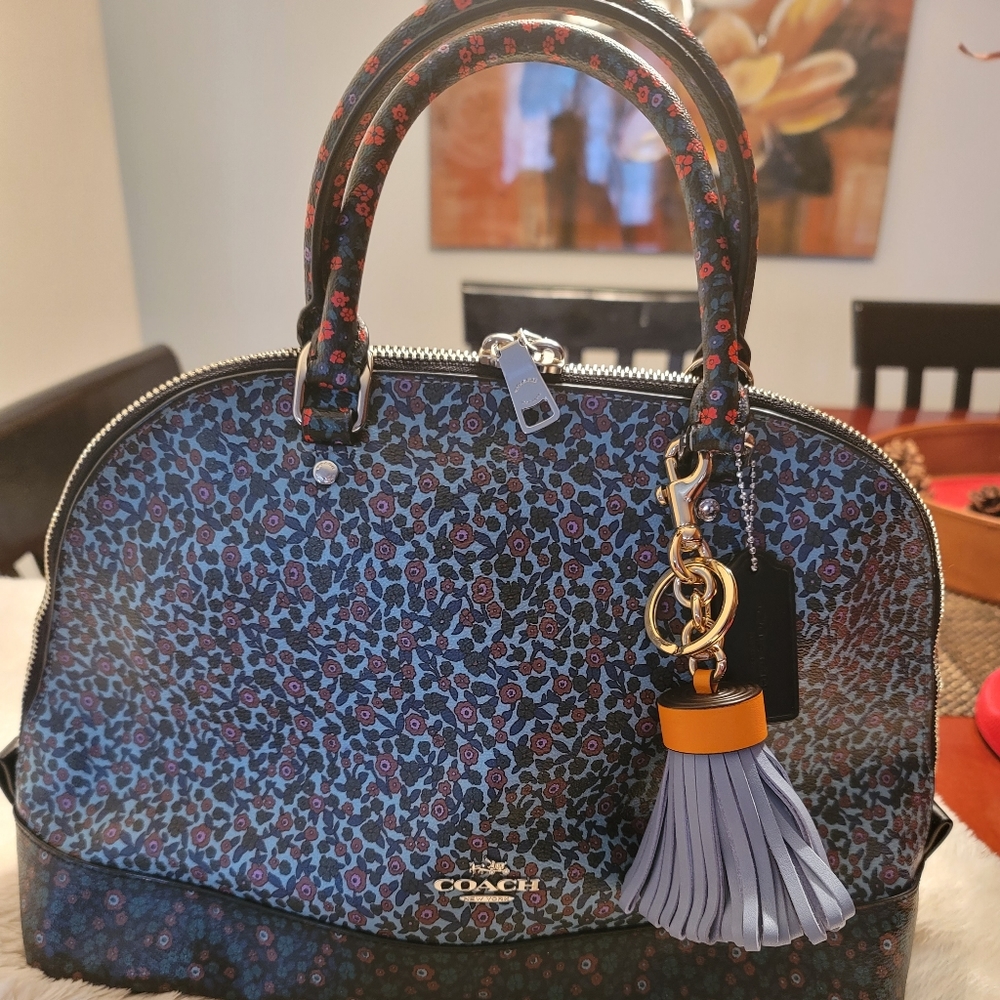 COACH SIERRA RANCH FLORAL CROSSGRAIN LEATHER SATCHEL BAG HANDBAG W/CHARM!!